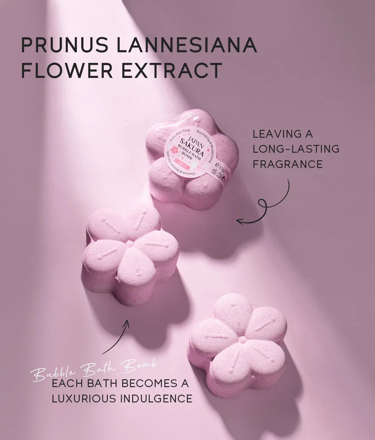 LAIKOU Japanese Sakura Bath Bomb Bubble Explosion Bath Salt for Body Cleansing Moisturizing 30g