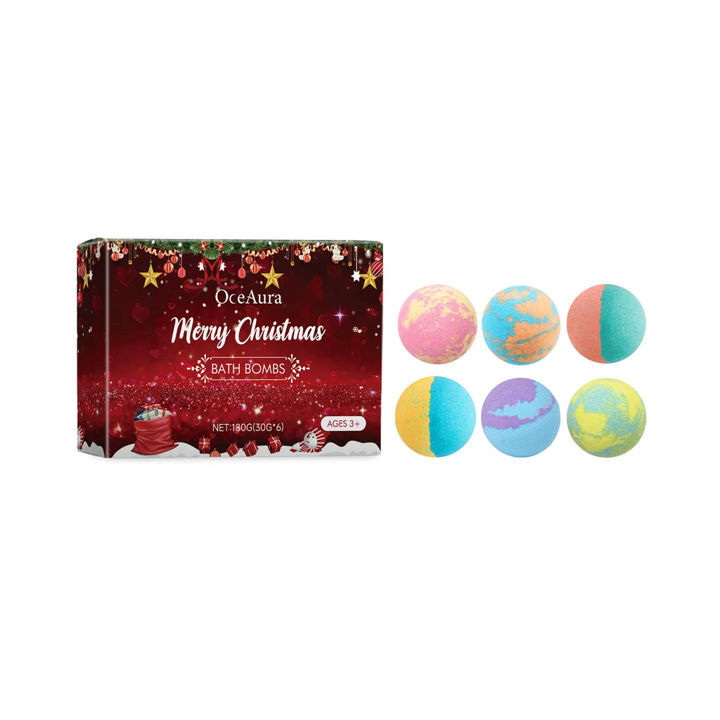 Christmas Bath Bombs Gift Set Exfoliating Relax Stress Aromatherapy Gentle Cleaning Soothing Moisturizing Body Skin Care 6PCS