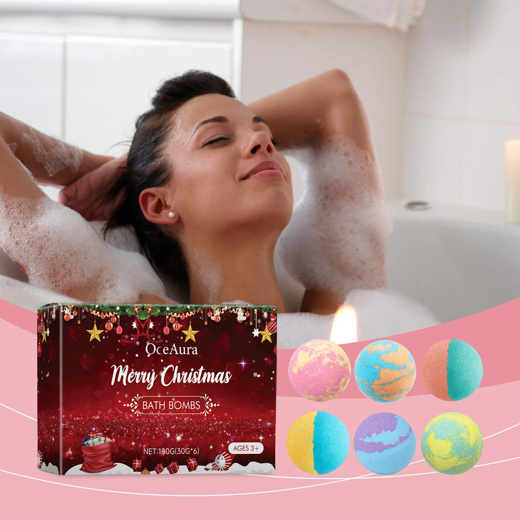 Christmas Bath Bombs Gift Set Exfoliating Relax Stress Aromatherapy Gentle Cleaning Soothing Moisturizing Body Skin Care 6PCS