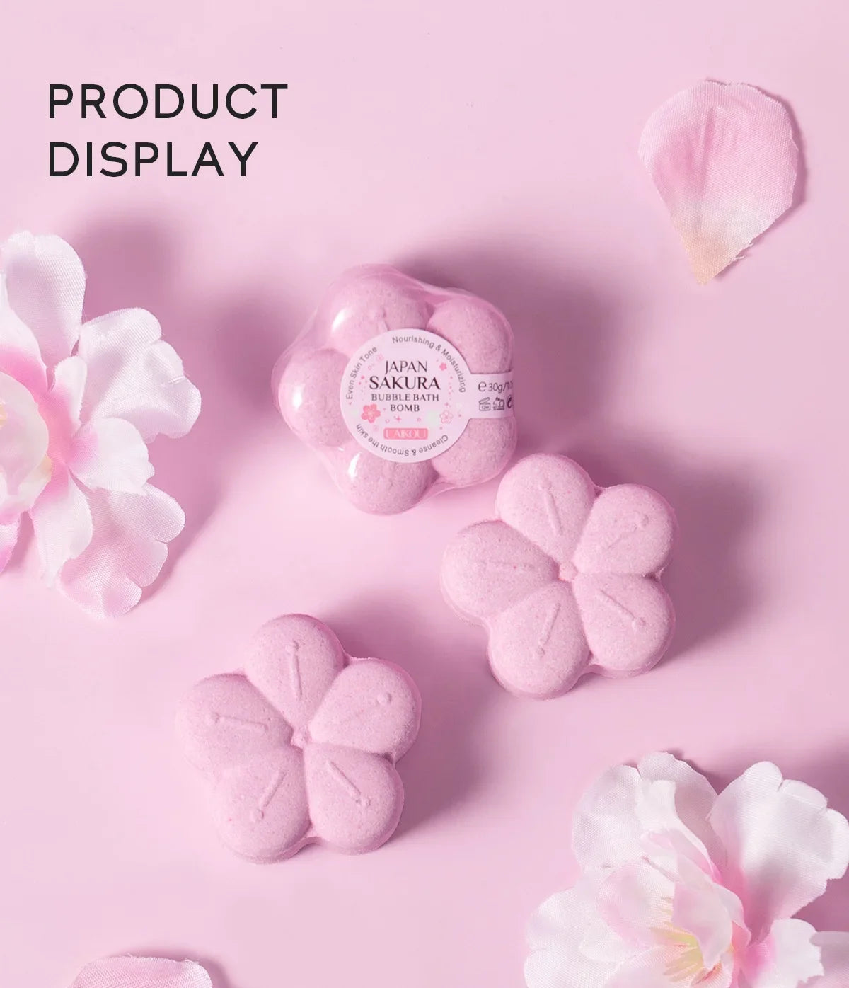 LAIKOU Japanese Sakura Bath Bomb Bubble Explosion Bath Salt for Body Cleansing Moisturizing 30g