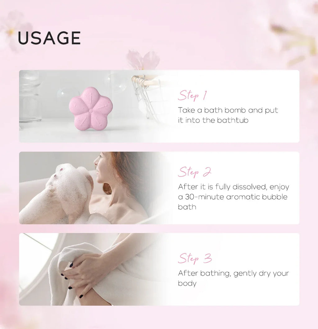 LAIKOU Japanese Sakura Bath Bomb Bubble Explosion Bath Salt for Body Cleansing Moisturizing 30g