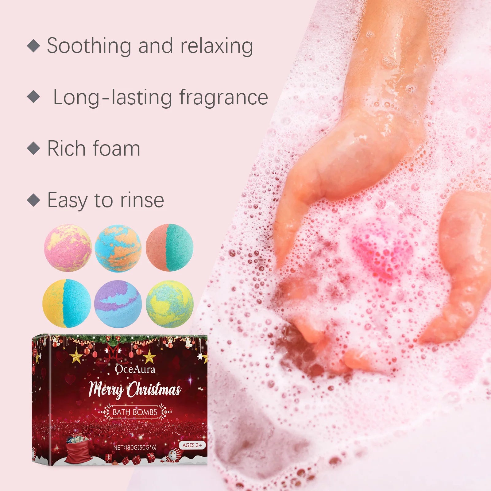 Christmas Bath Bombs Gift Set Exfoliating Relax Stress Aromatherapy Gentle Cleaning Soothing Moisturizing Body Skin Care 6PCS