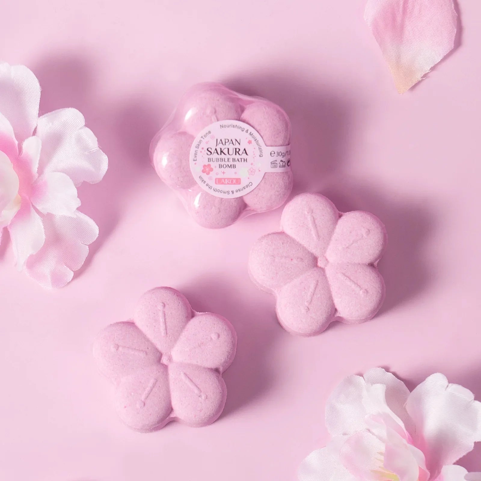 LAIKOU Japanese Sakura Bath Bomb Bubble Explosion Bath Salt for Body Cleansing Moisturizing 30g