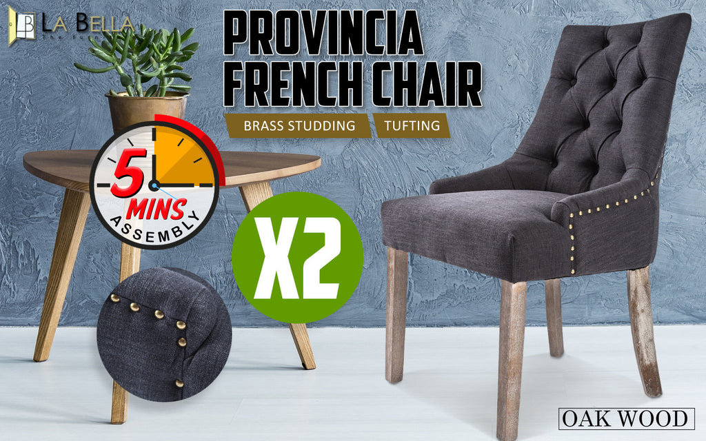NNEDSZ 2 Set Black (Charcoal) French Provincial Dining Chair Amour Oak Leg