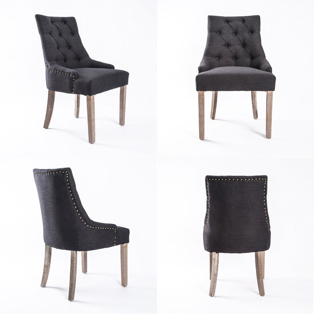 NNEDSZ 2 Set Black (Charcoal) French Provincial Dining Chair Amour Oak Leg
