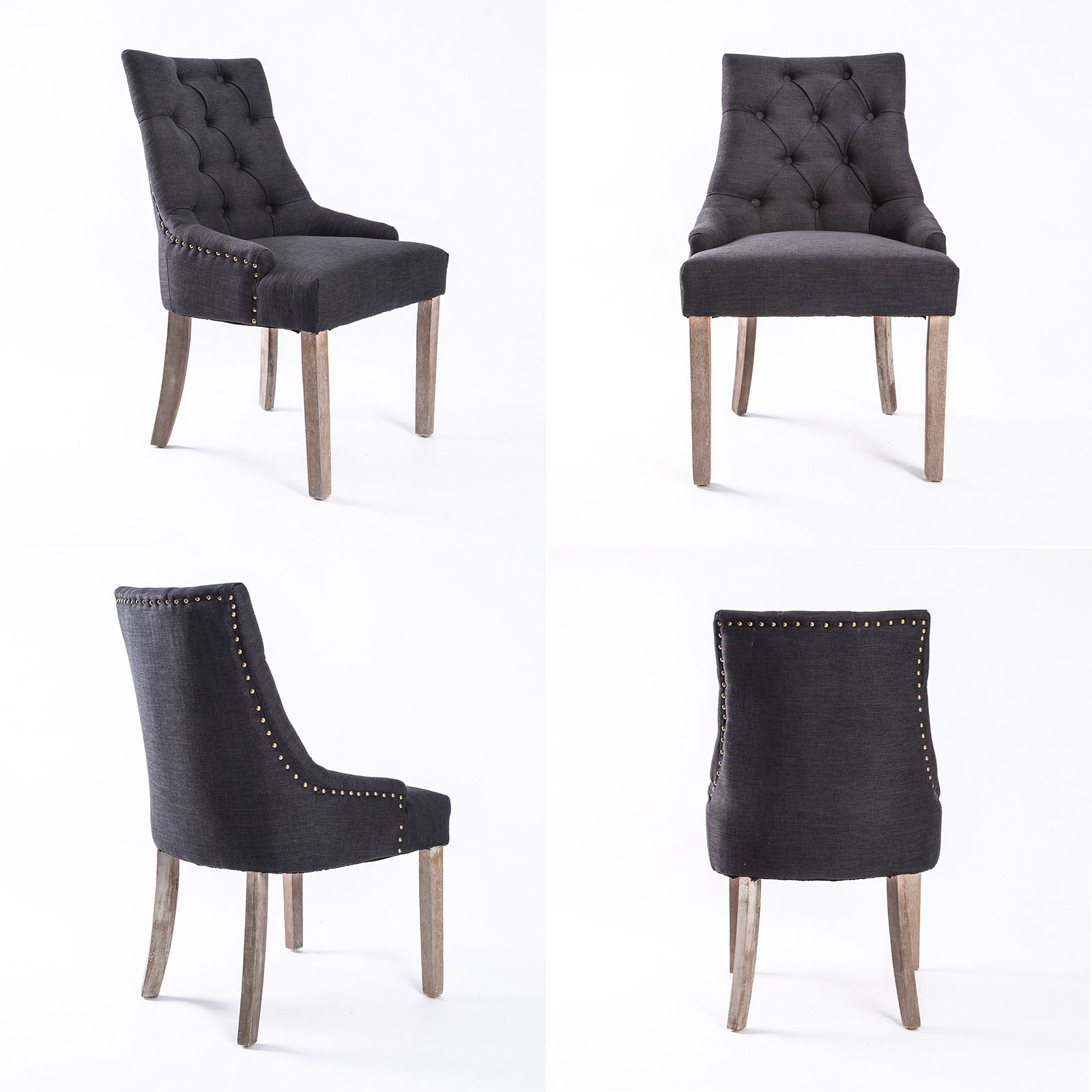 NNEDSZ 2 Set Black (Charcoal) French Provincial Dining Chair Amour Oak Leg