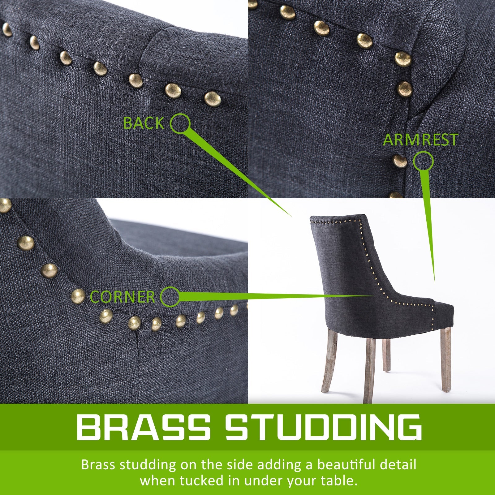 NNEDSZ 2 Set Black (Charcoal) French Provincial Dining Chair Amour Oak Leg