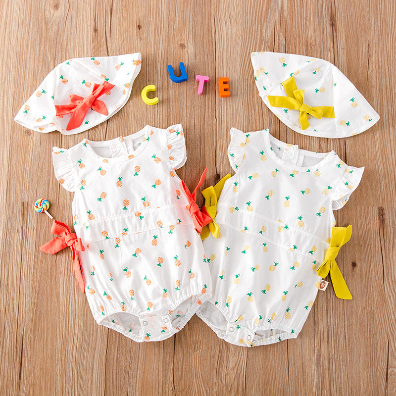 Baby Girl Fruit Print Drawstring Design Round Neck bodysuit