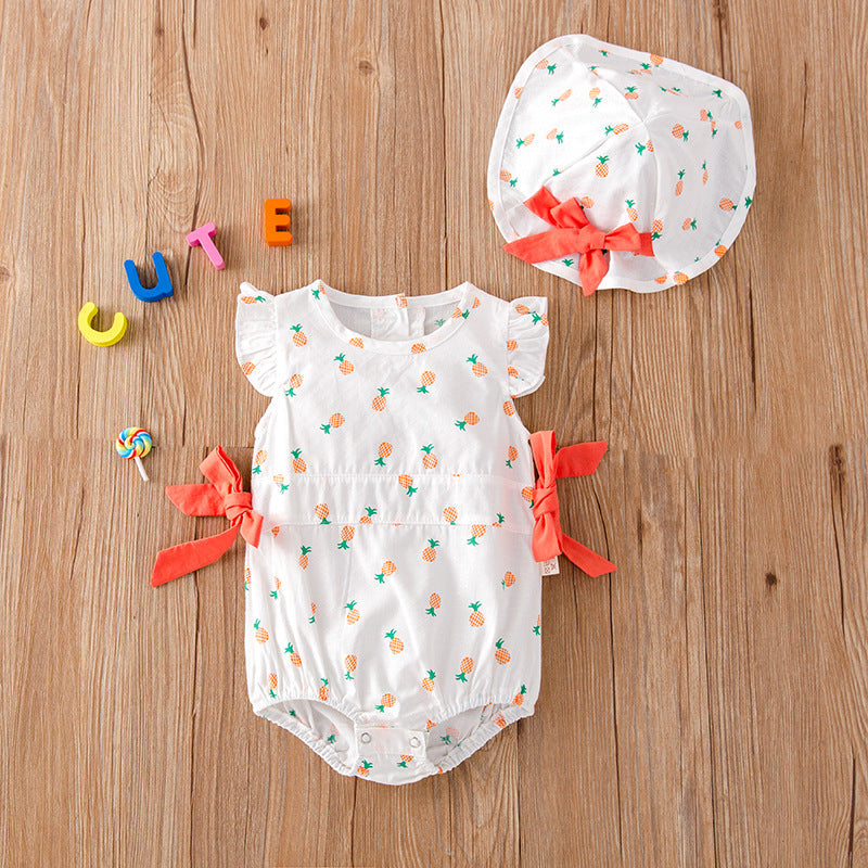 Baby Girl Fruit Print Drawstring Design Round Neck bodysuit