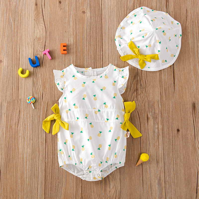 Baby Girl Fruit Print Drawstring Design Round Neck bodysuit
