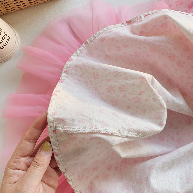 Design Summer Kids Girls Cute Floral Print Sleeveless Mesh Dress