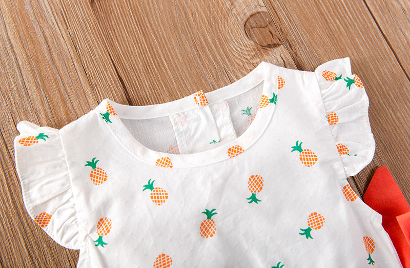 Baby Girl Fruit Print Drawstring Design Round Neck bodysuit
