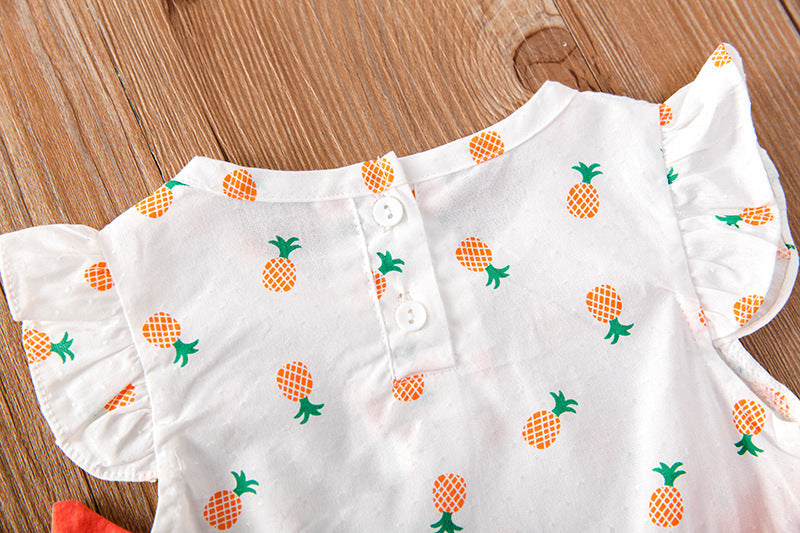 Baby Girl Fruit Print Drawstring Design Round Neck bodysuit
